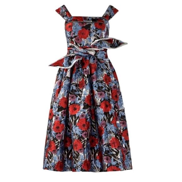 Autumn‎ Adeigbo Gabriella A-Line Fit & Flare Jacquard Midi Dress with Pockets - Picture 1 of 13